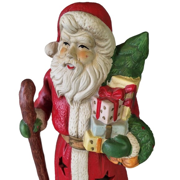 Hand Painted Ceramic Santa 11 inch tall Tea Light Holder Star Cutouts Early 2000 - Picture 3 of 10
